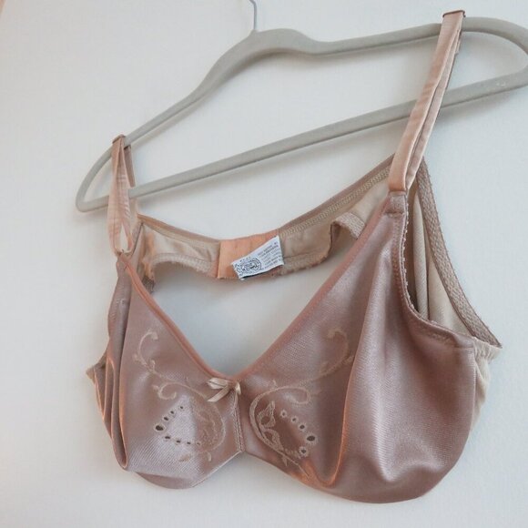 VINTAGE MINIMZER BY LILYETTE Satin Embroidered Bra in Nude Beige - Size 36B - Picture 10 of 15